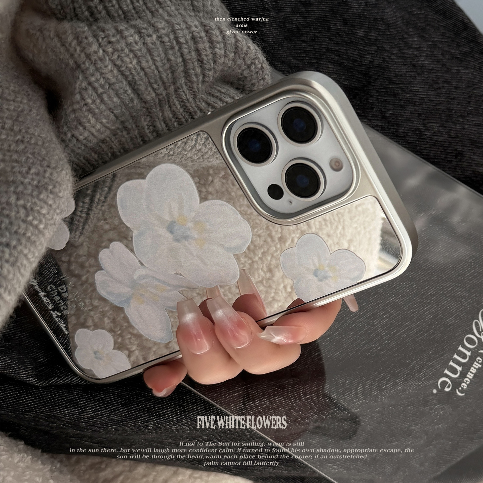 冷淡风复古苹果16手机壳镜面花朵韩系电镀字母潮牌夏天气质创意小清新ins情侣男女款iphone14promax保护套