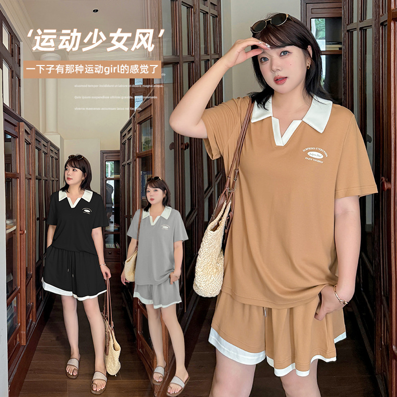 大码气质韩版帅气中性风套装女2025夏季新款宽松凉爽休闲两件套潮