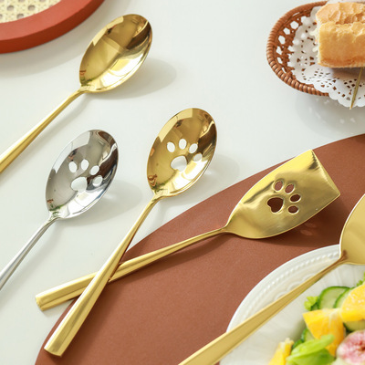 分餐勺子不锈钢餐具金色