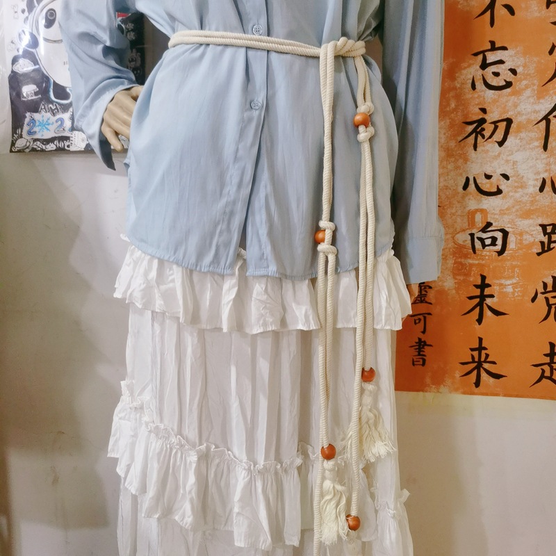 棉麻女编织腰带配饰设计感