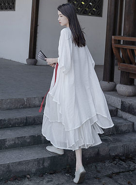 棉麻女装2024夏文艺休闲不规则防晒开衫外搭显瘦外披大码空调衬衫