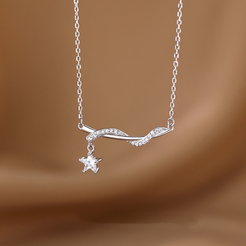 925纯银星星项链饰品女韩版高级感设计毛衣链缠绕线条新款吊坠