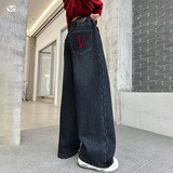 女童2025年冬季新款时尚V字绣花加绒牛仔裤女大童户外保暖直筒裤，童装裤子，祺儿童装