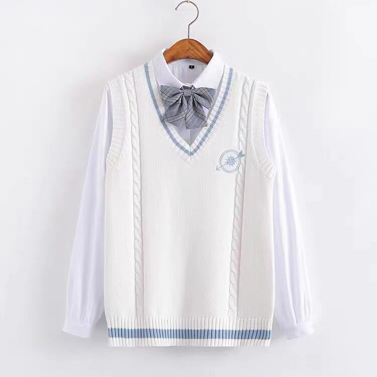 春秋V领针织中学毛衣日系JK制服拼色男女款学院英伦校服毛衣背心