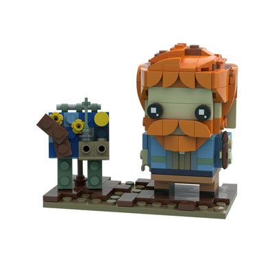 【高砖零件】画家梵高方头人仔玩偶模型MOC-74161拼装积木玩具