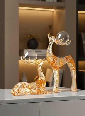 创意水晶球对鹿摆件轻奢档客厅桌面电视柜酒柜家居装饰乔迁礼物