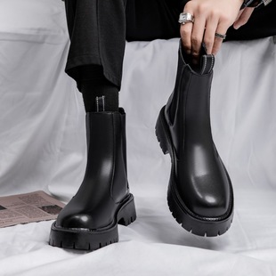 切尔西靴冬季 加绒帮马丁靴英伦街风烟筒靴软皮中帮机车短靴