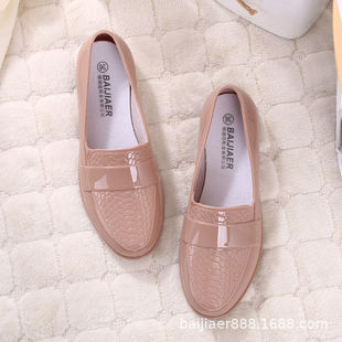 佰迦迩868款女士元水晶圆头春秋鞋子春秋季女鞋浅口女雨鞋雨靴