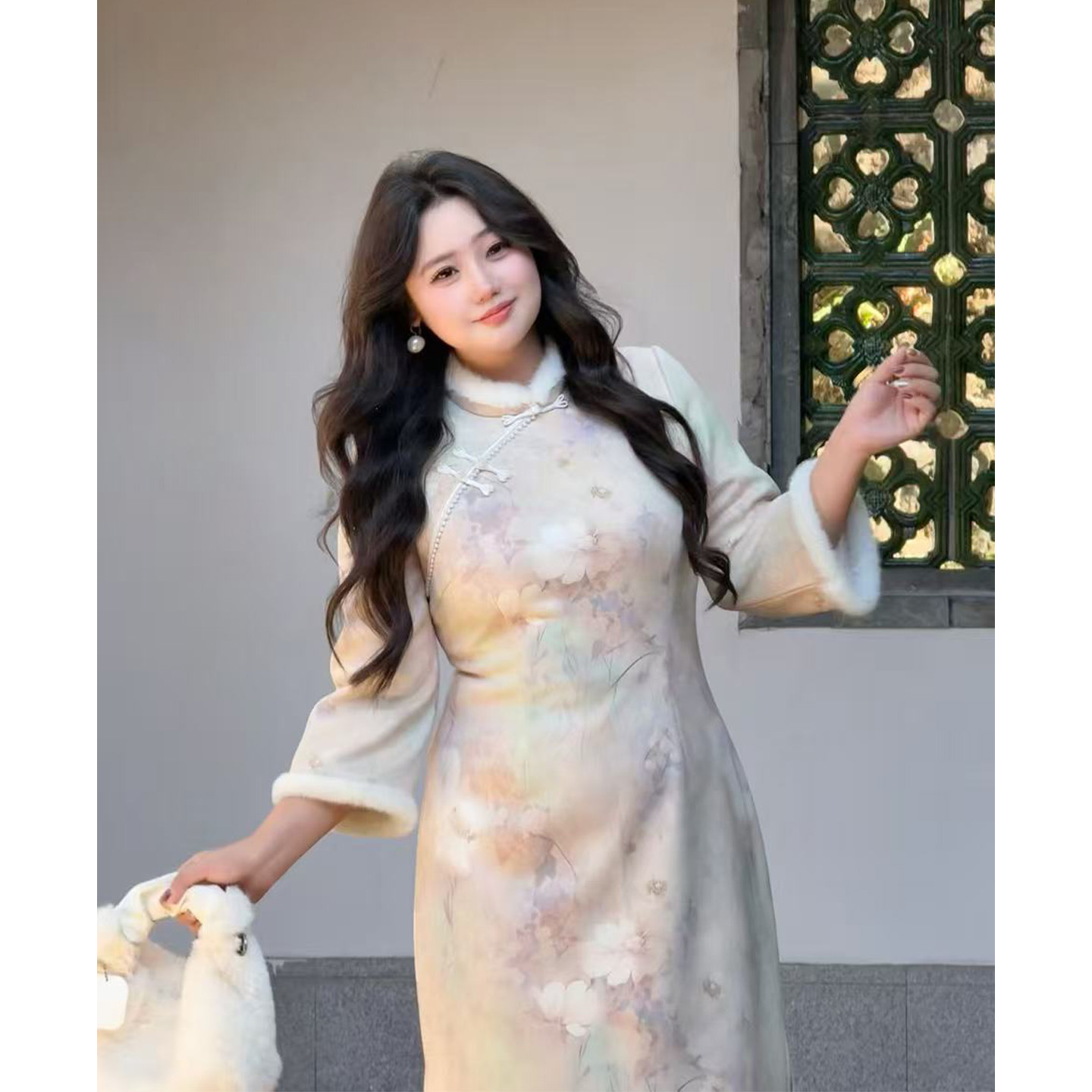 新中式改良加绒连衣裙旗袍