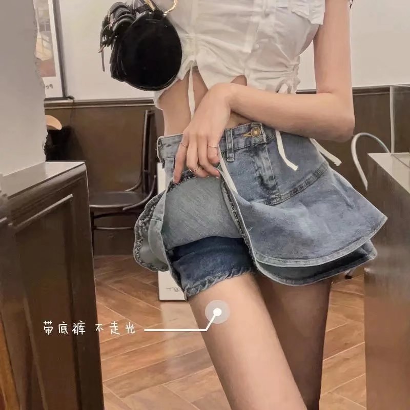 牛仔半身裙女辣妹荷叶边鱼尾短裙夏季甜酷风