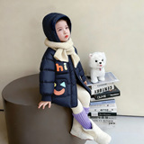 女小童洋气连帽棉服冬季2025新款女轻薄中长款棉衣冬装外套潮P115，童装棉衣，祺妙童装