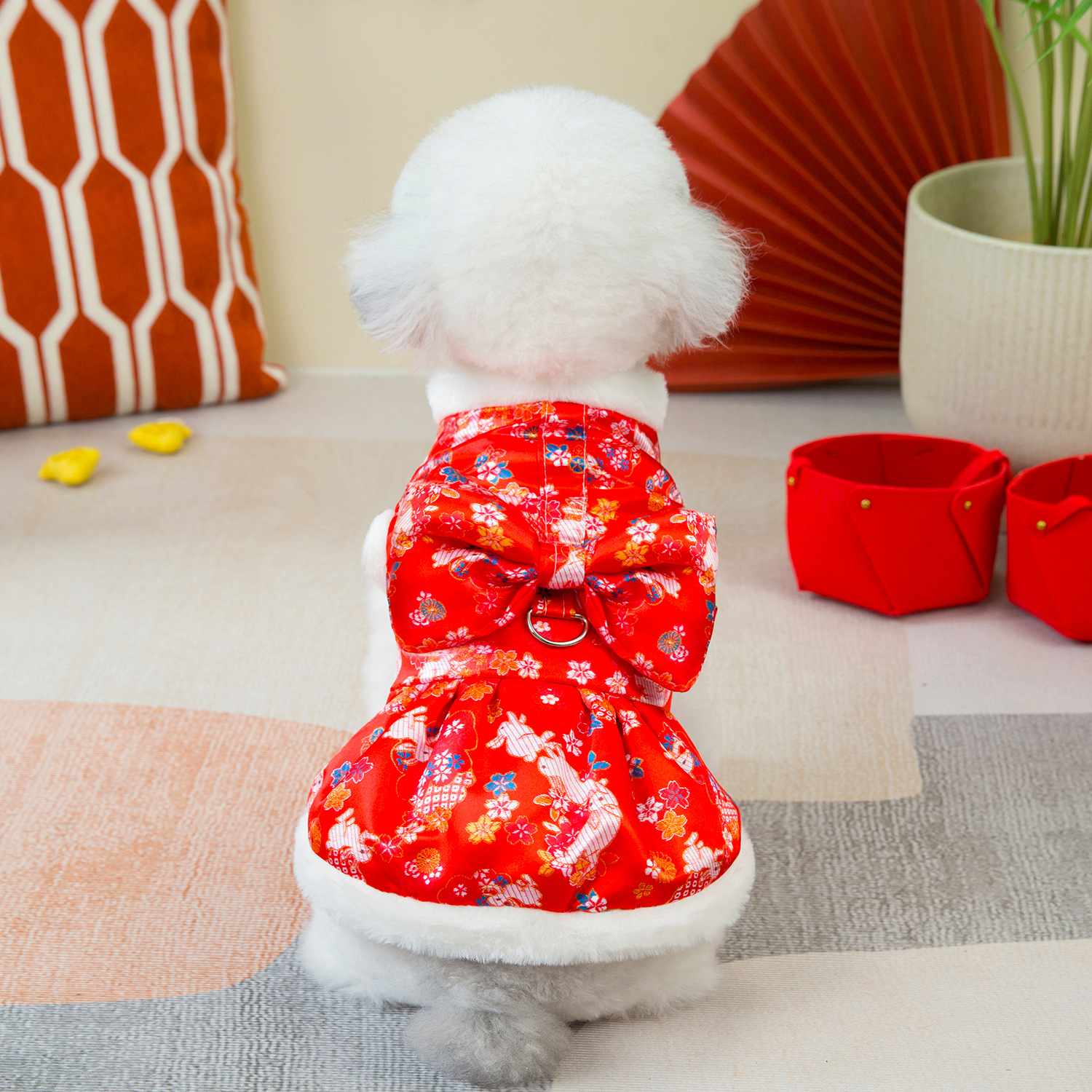 宠物狗狗喜庆唐装拜年秋冬加厚马甲棉袄法斗博美泰迪柯基金毛衣服