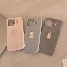 韩风可爱Q版iPhone16立体13硅胶泼墨卡通小动物企鹅小狗适用苹果14手机壳15pro max适用于苹果16防摔简约小众
