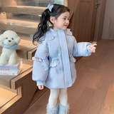 女童棉服冬季2025新款洋气儿童连帽收腰棉衣女爱莎公主棉袄外套，童装棉衣，祺妙童装
