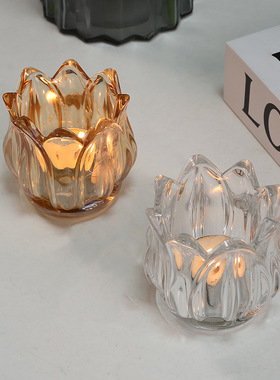 法式郁金香玻璃烛台浪漫烛光晚餐家居节庆桌面摆件无蜡烛