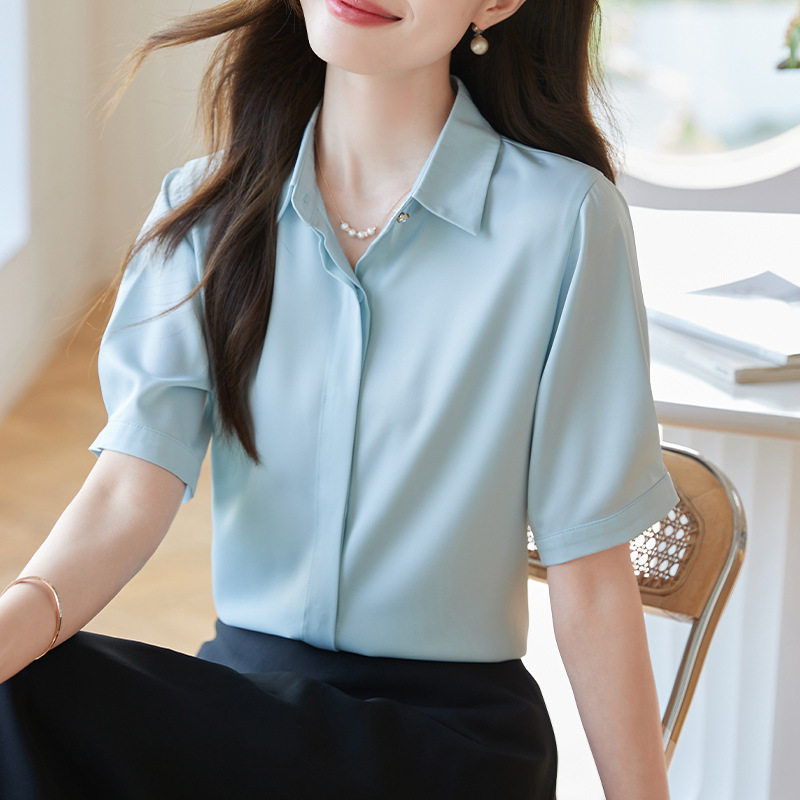 断码短袖真丝衬衫女装