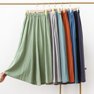 新款 棉麻甩裤 纯色口袋长裤 气质通勤薄款 腰宽松显瘦阔腿裤 夏季