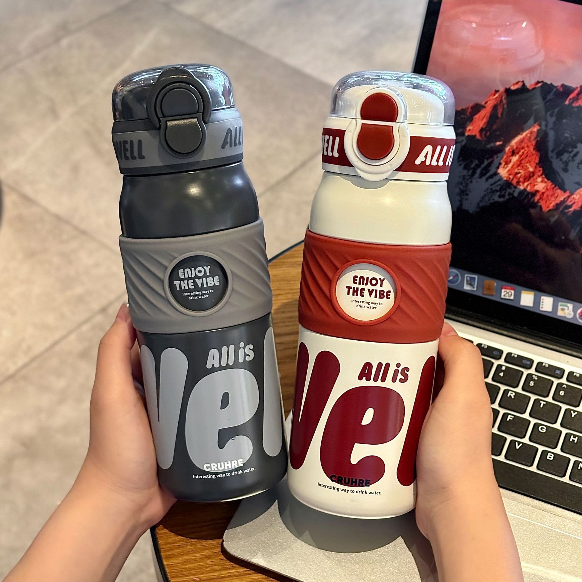 WELL简约一杯双饮颜值保温316不锈钢水杯锁扣便携吸管运动杯子