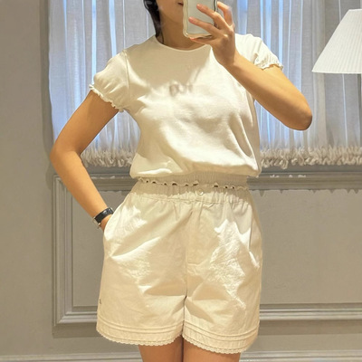 纯棉东大门短袖木耳边木耳边韩国