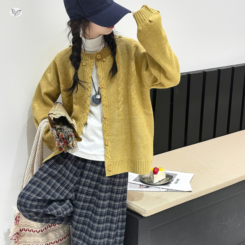 女童套装春秋款2025年新款中大童长袖开衫格子阔腿裤韩系两件套潮，童装休闲套装，祺儿童装