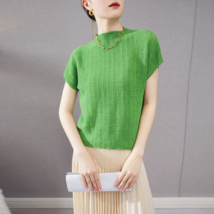 工厂直销肌理感褶皱小衫 三宅短袖 设计感上衣女装 薄款 潮 女t恤夏季