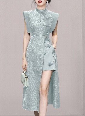 名媛气质高雅复古立领坎袖上衣两件套 女2023夏天+腰显瘦短裤套装