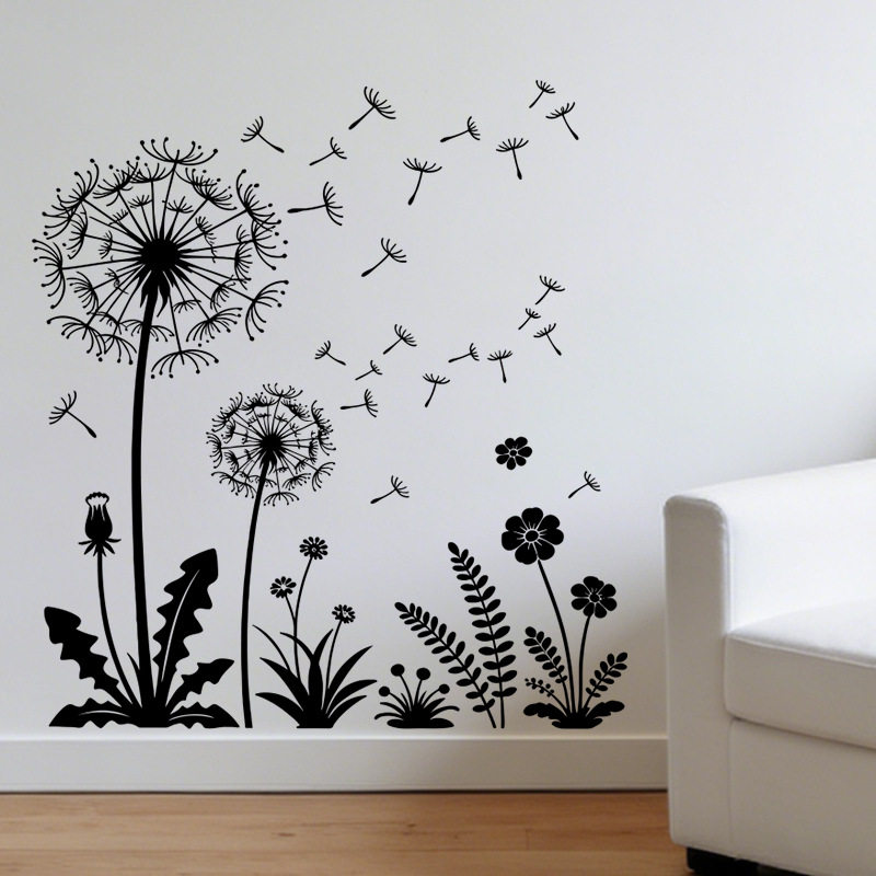 跨境款蒲公英墙贴黑色家居装饰贴画沙发卧室客厅电视墙面自粘贴纸,家居饰品,软装墙贴,淘宝优惠券,粉丝福利购,淘宝优惠卷