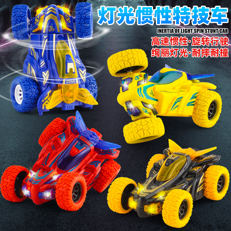 抖音网红爆款热销儿童玩具孩惯性玩具车特技越野翻滚车发光玩具