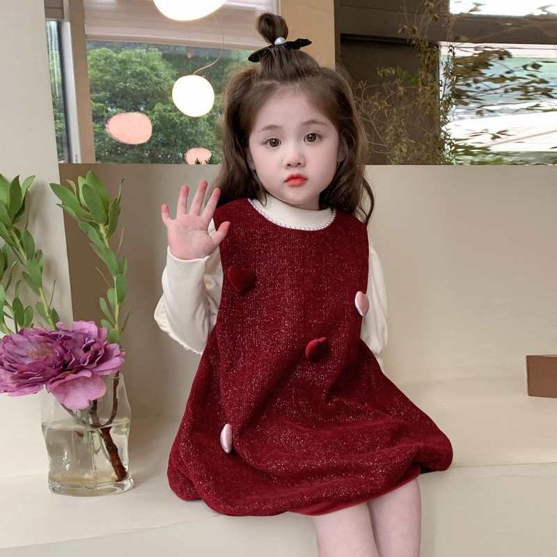 女童加绒连衣裙秋冬季2025新款儿童加厚公主裙子拜年服套装裙P72，童装休闲套装，祺妙童装