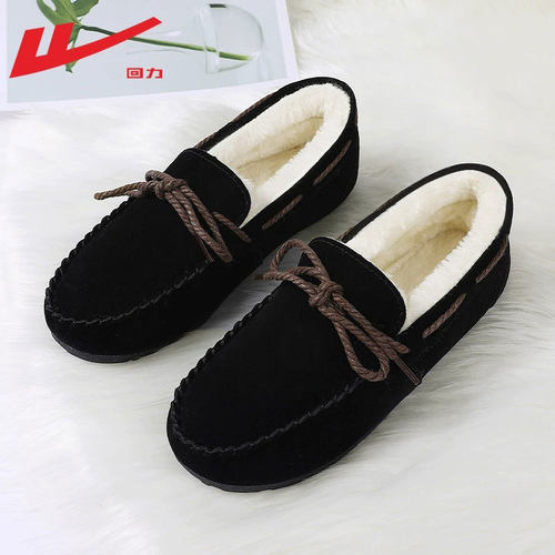 回力豆豆鞋女冬加绒2025年新款鞋子毛毛鞋女外穿秋冬一脚蹬棉鞋女