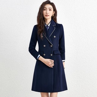 冬季新款毛呢大衣女正装加厚保暖商务长款气质镶边外套前台工作服