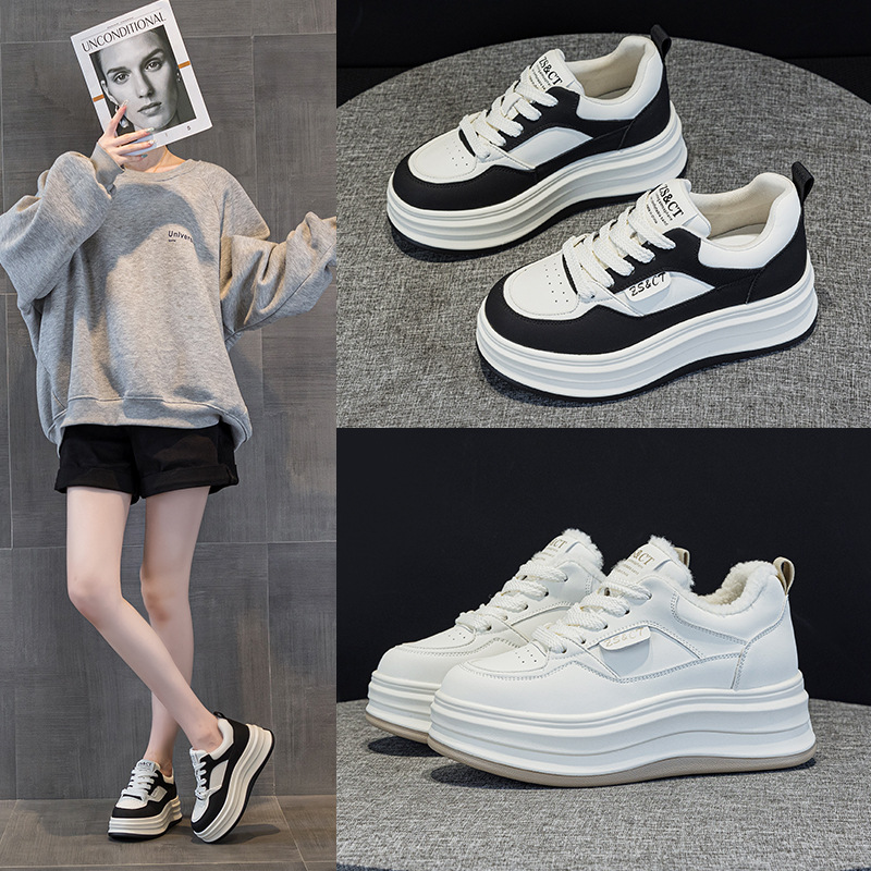 真皮厚底小白鞋秋冬新款加绒百搭