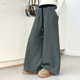 女童2025年冬季新款条纹加绒裤女孩软糯慵懒风保暖阔腿裤垂条长裤，童装裤子，祺儿童装