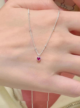 日韩ins风小巧Mini红色桃心项链