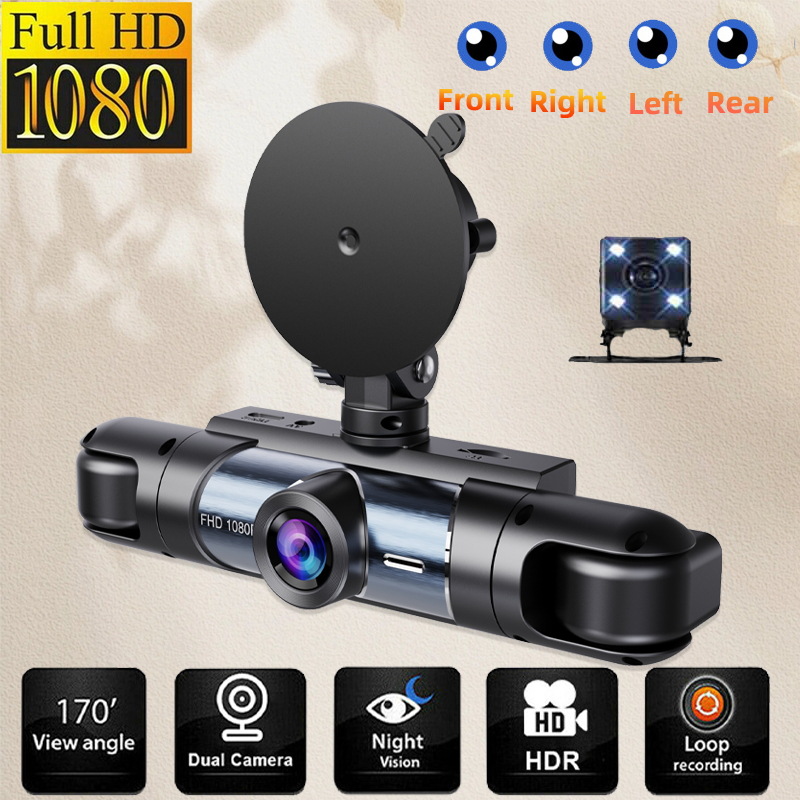 4镜头4录清1080P车载行车记录仪夜视倒车影CarDvr停车监控wifi