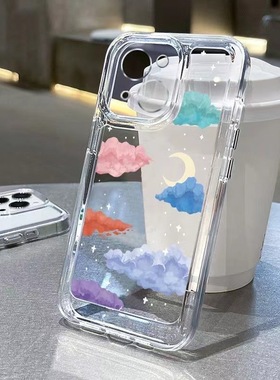 Colorful Clouds Moon clear case适用iphone 11 12 13 14 15 16 17 pro max XR XS MAX 7 8 PLUS