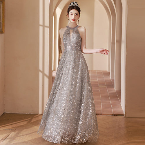 亮片订婚晚礼服女毕业成人礼级感端轻奢宴会气质主持人连衣裙