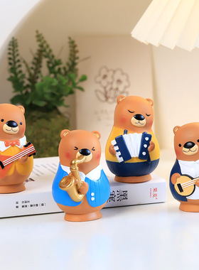 公文创卡通迷你棕熊乐队桌面装饰摆件俄罗斯旅游纪念品树脂玩偶
