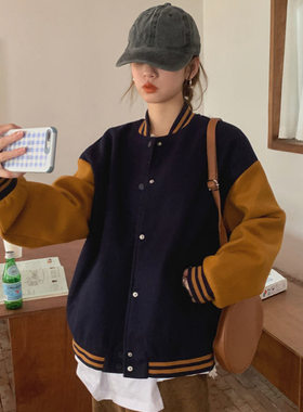 秋冬韩版ins棒球服潮女撞色情侣装新款原宿风炸街外套夹克女