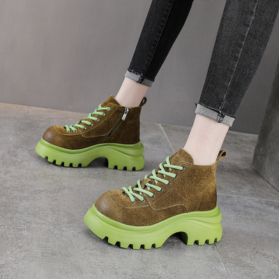 头层牛皮单靴厚底松糕英伦风