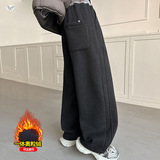 女童加绒卫裤2025年秋冬新款腰口撞色直筒裤中大童休闲阔腿裤长裤，童装裤子，祺儿童装