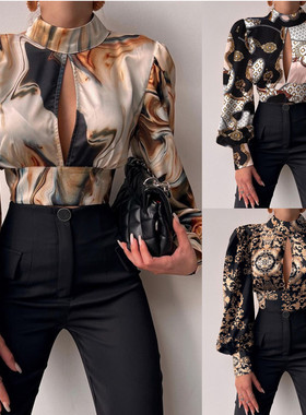 Ladies Blouse long sleeve Shirt Women Tops女款时尚印花打底衫