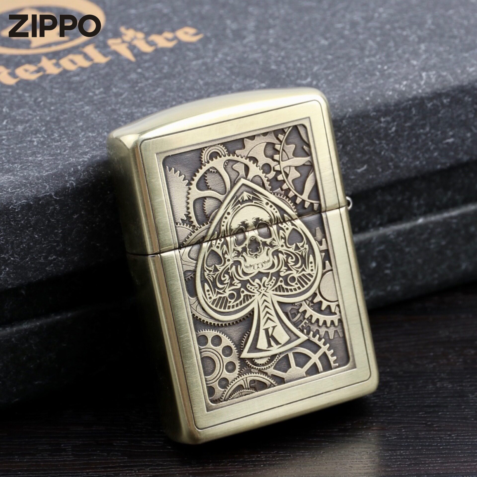 官正品ZIPPO芝宝美国原版防风砂轮煤油打火机铜雕黑桃K大王骷髅礼