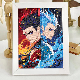 哪吒钻石贴画儿童手工diy材料包点钻粘贴画满钻带框魔童礼物