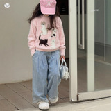 女童毛衣加厚2025年秋冬新款卡通水貂毛针织衫中大儿童休闲打底衫，童装毛衣，祺儿童装