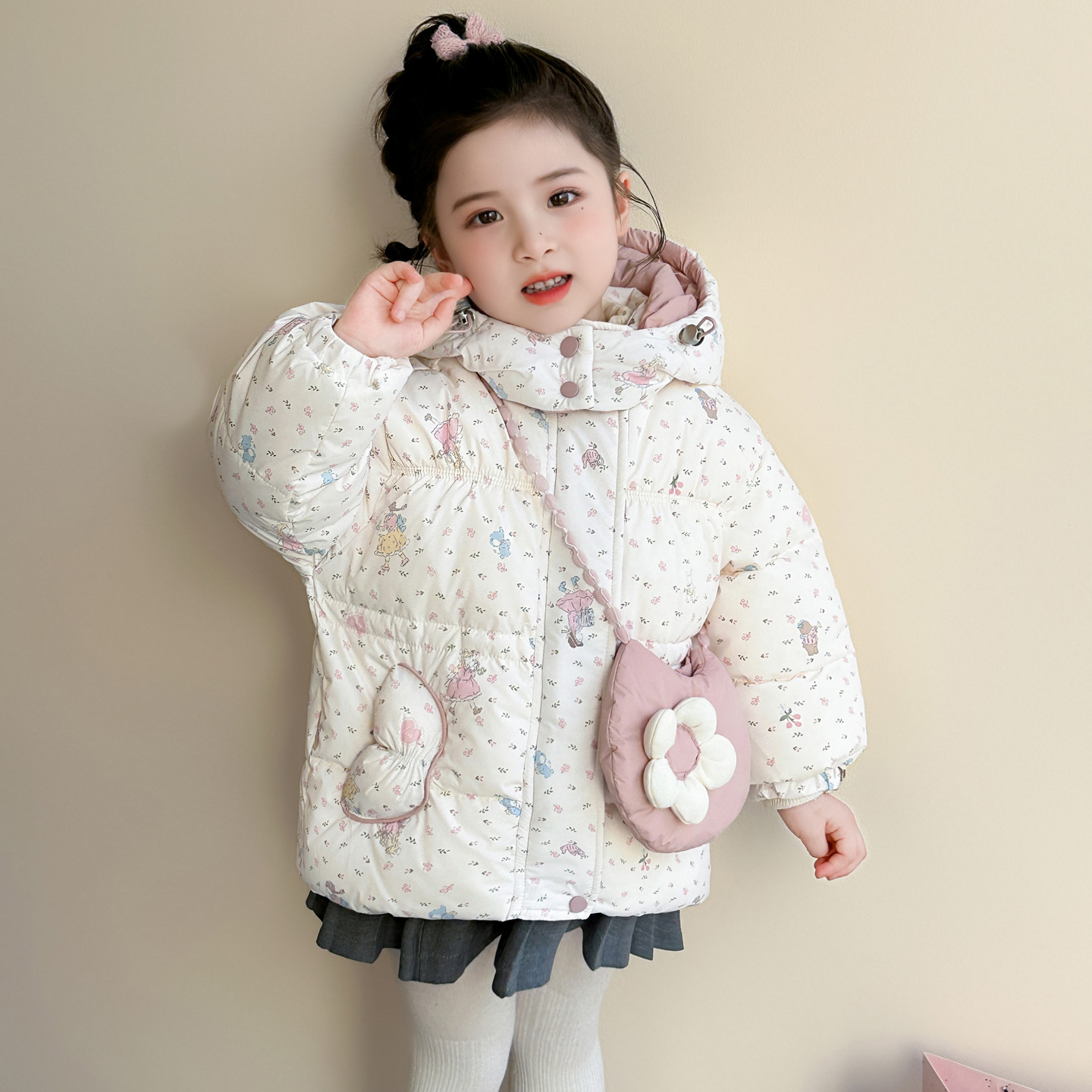 女童加绒棉服外套冬装2025新款洋气时髦儿童冬季棉衣女保暖棉袄，童装棉衣，祺妙童装