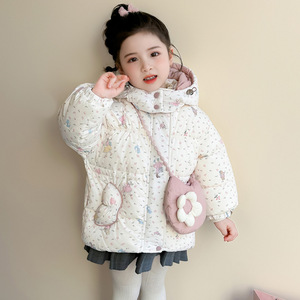 女童加绒棉服外套冬装2025新款洋气时髦儿童冬季棉衣女保暖棉袄，童装棉衣，祺妙童装