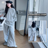 女童卫衣套装2025年儿童春秋装时尚圆领上衣屁帘卫裤中大童三件套，童装休闲套装，祺儿童装