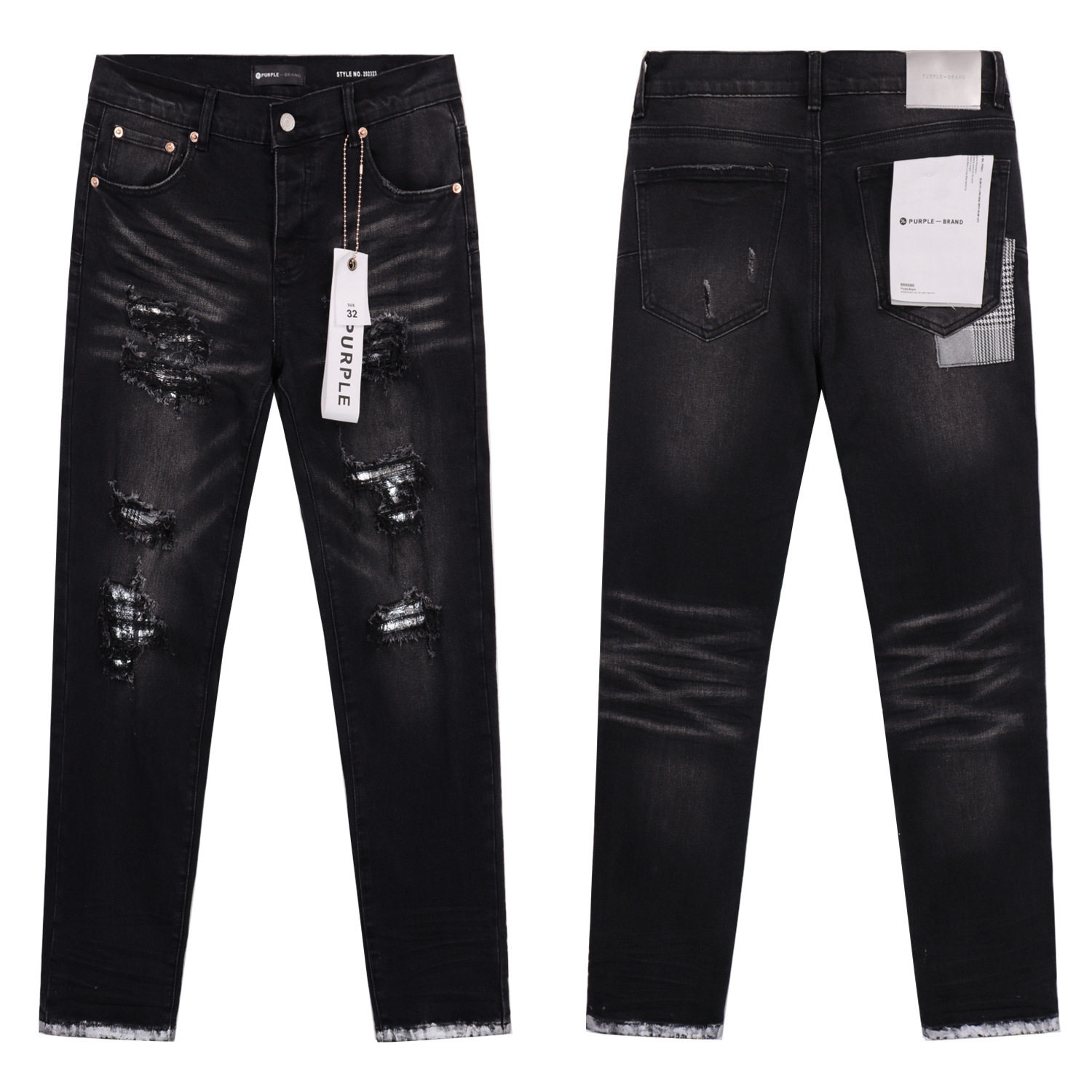 2024 American Style Trendy Brand Ripped Patchwork Ash Gray Men's Casual Straight-Leg Jeans Wholesale foto 4