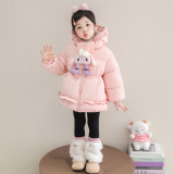 女童冬季棉服加绒加厚2025新款洋气儿童连帽棉衣女保暖棉袄潮P93，童装棉衣，祺妙童装